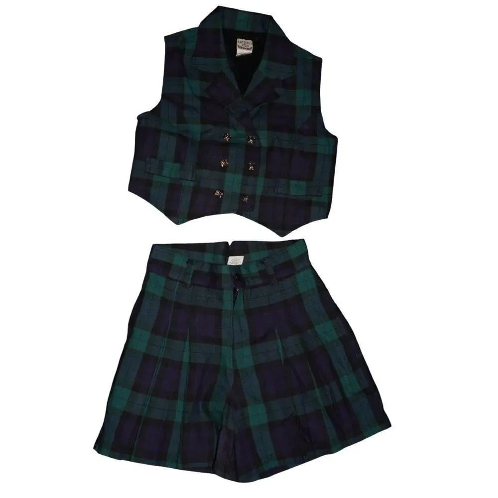 Rachel’s Kids Plaid Two-Piece Vest & Shorts Set Size 10 Vintage Tartan Preppy
